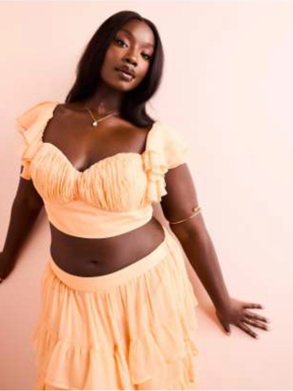 ASOS CURVE Peach Tiered Ruffle Maxi Set - READ DESCRIPTION! - Picture 4 of 9